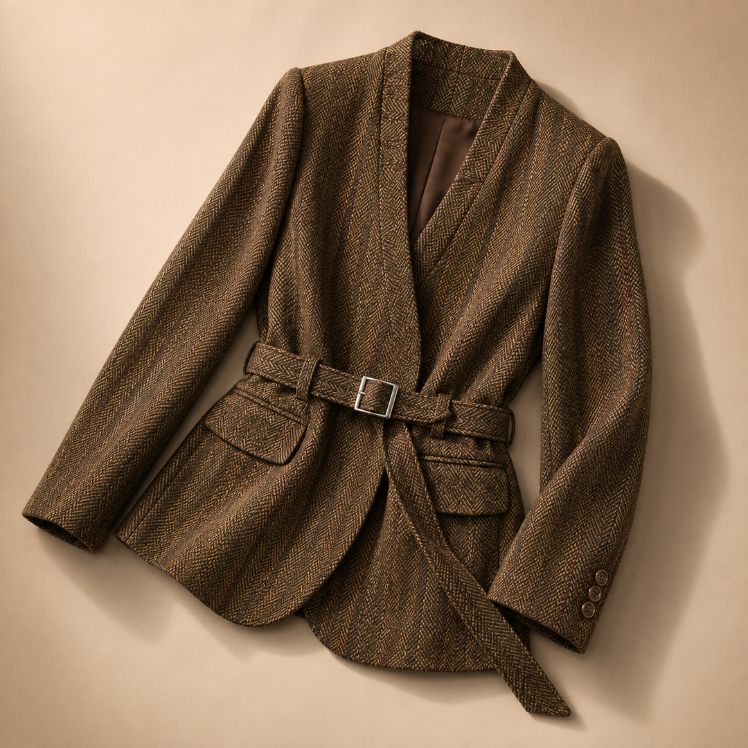 Women's Belted Jacket | Wool Blend Herringbone