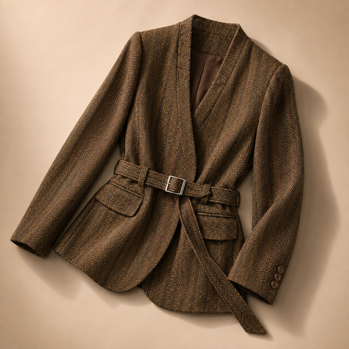 Women's Belted Jacket | Wool Blend Herringbone