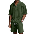 Men's Zip-Up Short-Sleeve Shorts Set-HighTouch