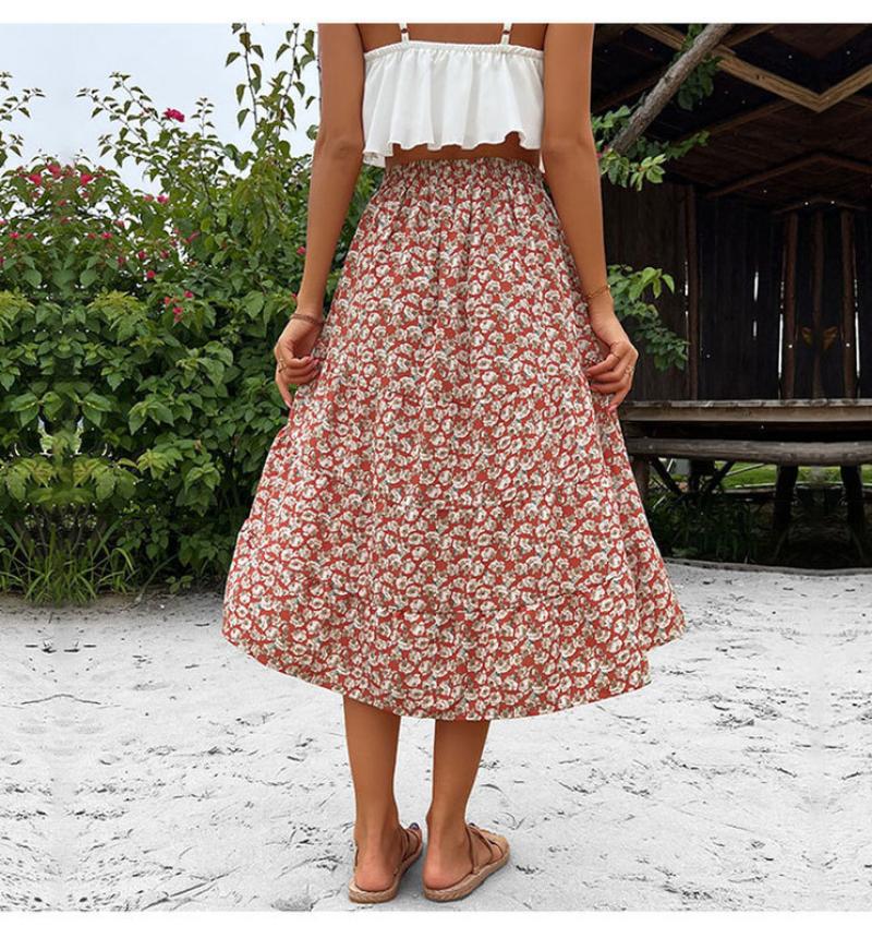 Women’s Wine Red Floral Holiday Skirt – Irregular Hem Temperament Midi