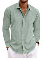 Long Sleeve T-shirt Undershirt Solid Color Long Sleeve Cotton Linen Shirt Men-HighTouch
