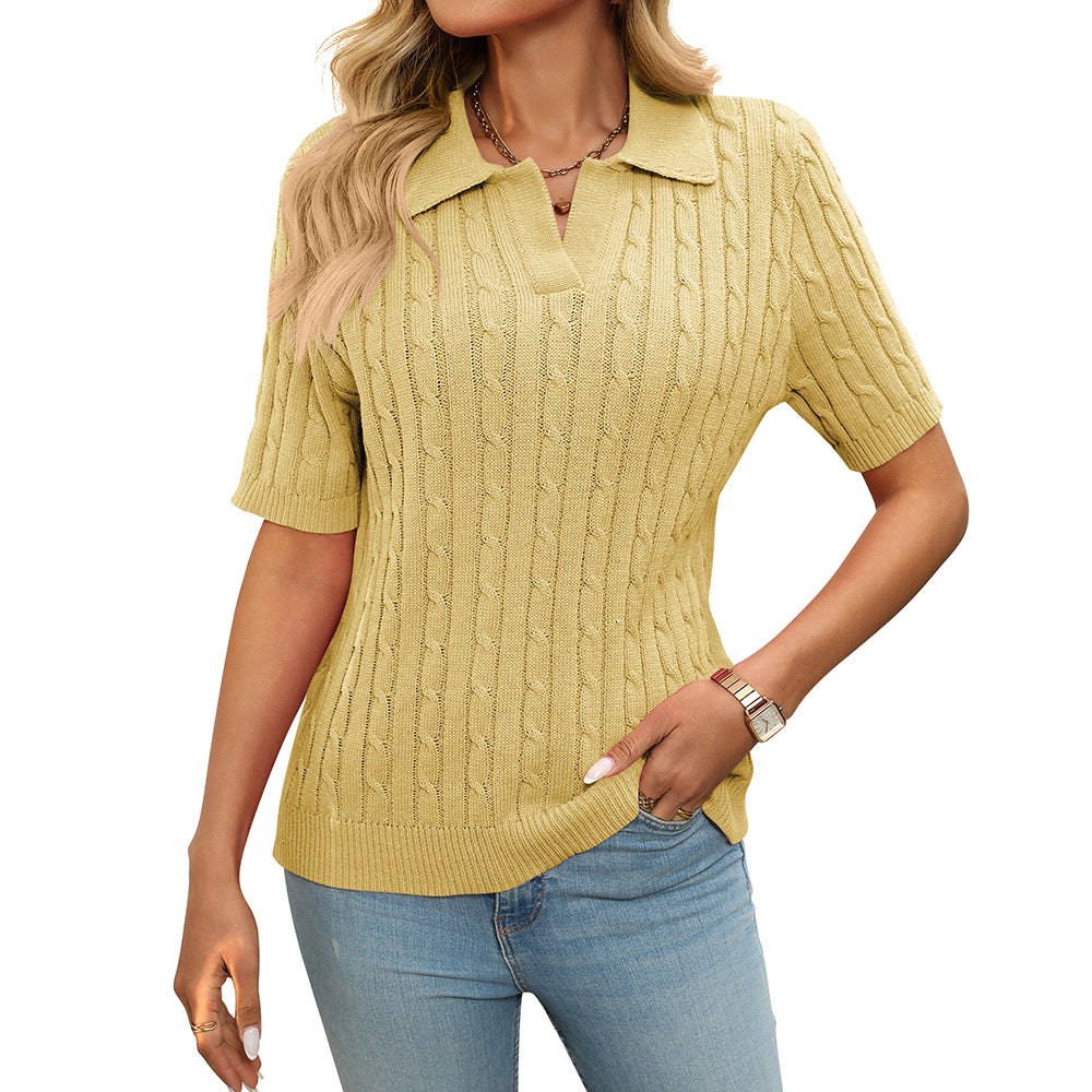 Sweater V-neck Knitted Pullover-HighTouch