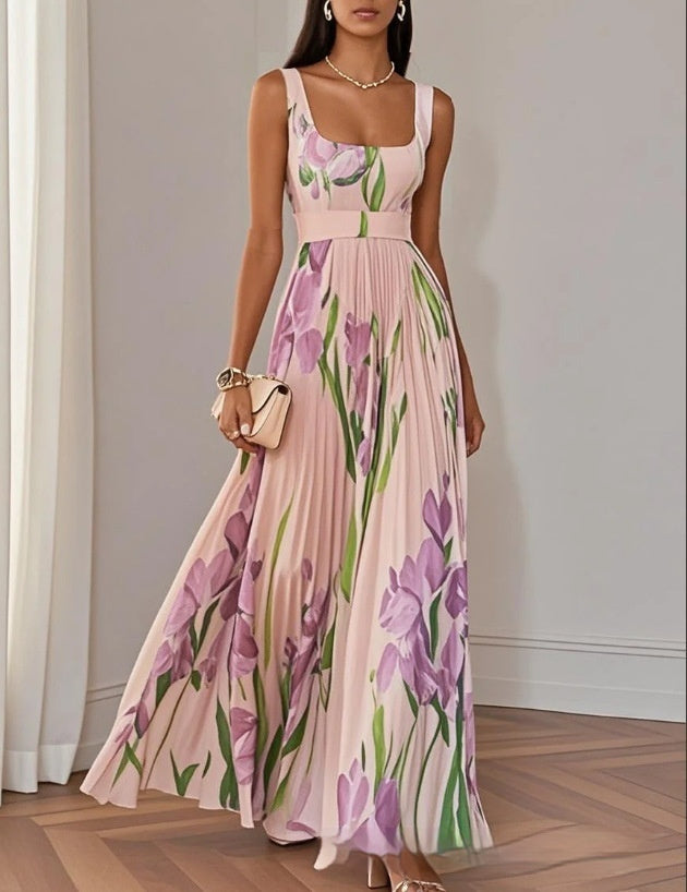 European And American Pleated Printing Dress-HighTouch