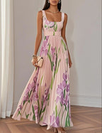 European And American Pleated Printing Dress-HighTouch