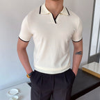 Men's Striped Ice Silk T-Shirt – Slim Fit with Slit Detail-HighTouch