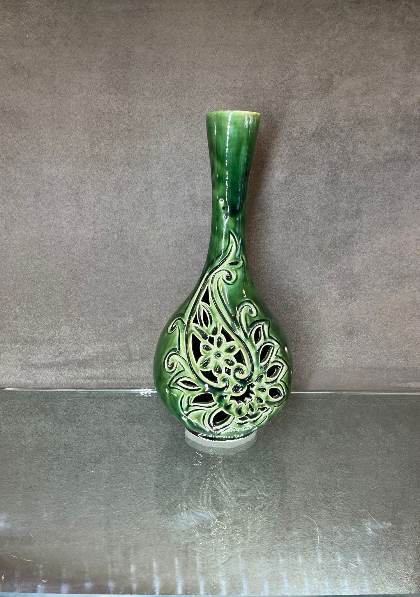 Glazed Green Gourd Vase - HighTouch 