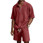 Men's Zip-Up Short-Sleeve Shorts Set-HighTouch