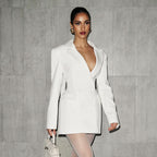 Women’s Slim Fit Long Sleeve Suit Dress – Bud‑Shaped Tailored Faux Pocket-HighTouch