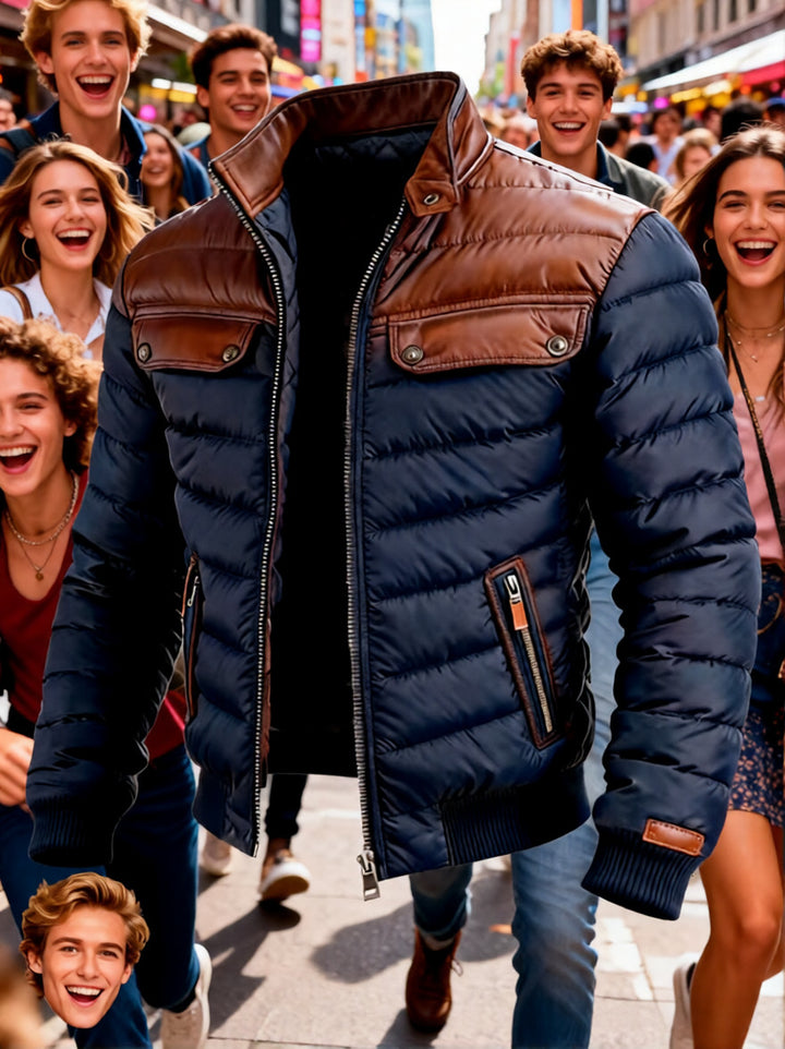 Color-block Cotton Jacket With A Zipper-HighTouch