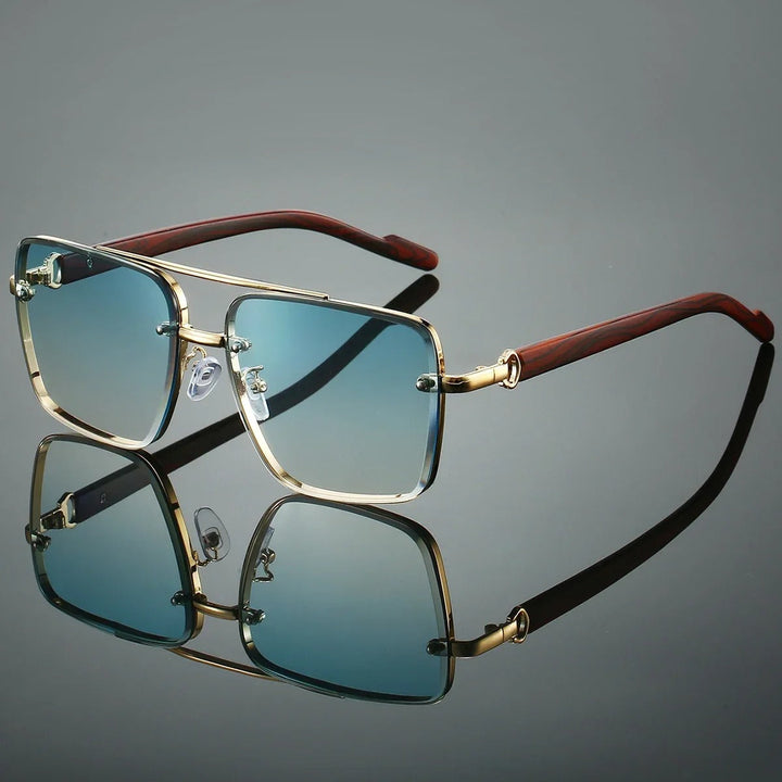 Men's Square Sunglasses – Gold Frame & Wood Accent
