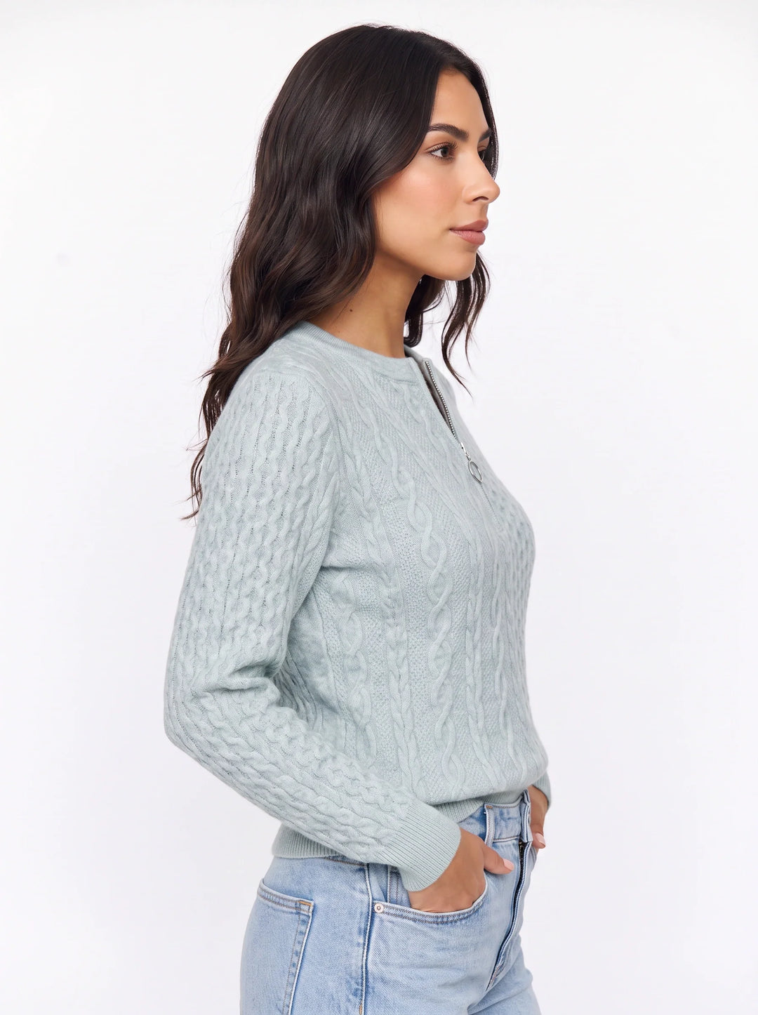 Women's Cable Knit Zip Neck Jumper Smart Office Sweater