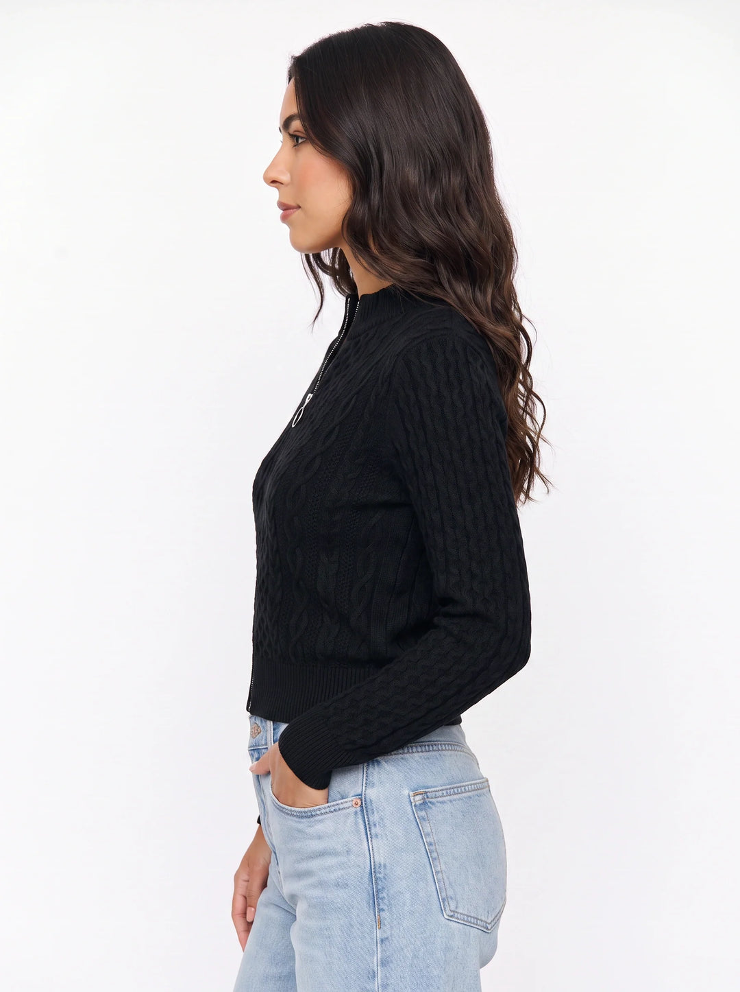 Women's Cable Knit Zip Neck Jumper Smart Office Sweater