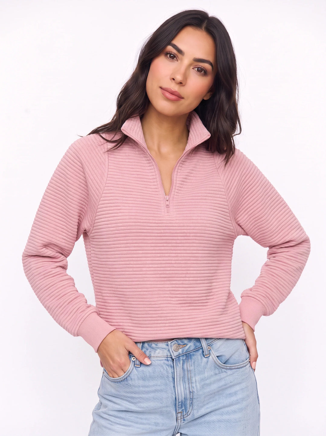 Women's Ribbed Half Zip Pullover Oversized Knit Sweater