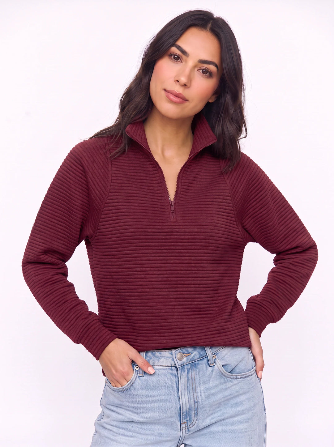 Women's Ribbed Half Zip Pullover Oversized Knit Sweater