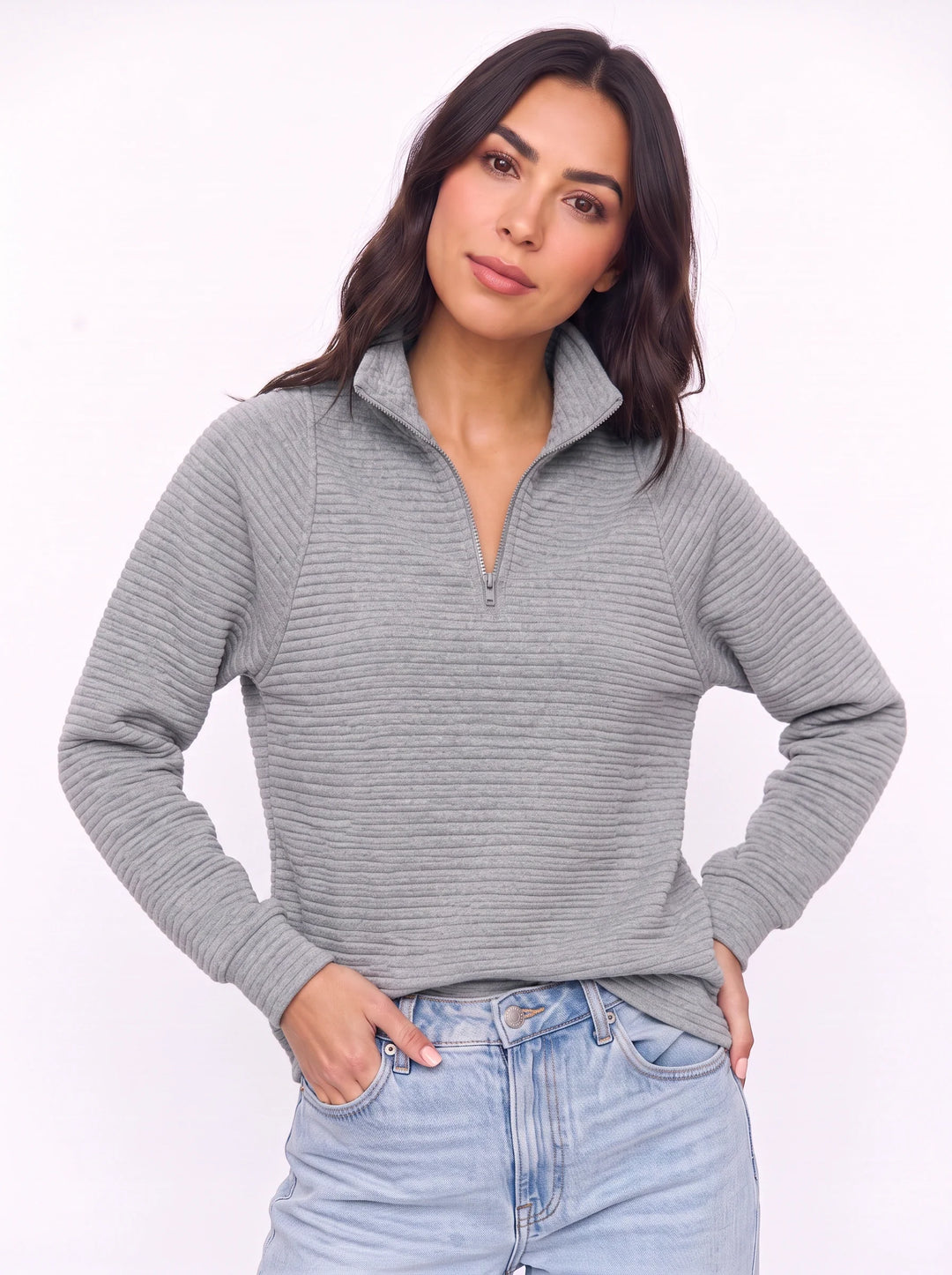 Women's Ribbed Half Zip Pullover Oversized Knit Sweater