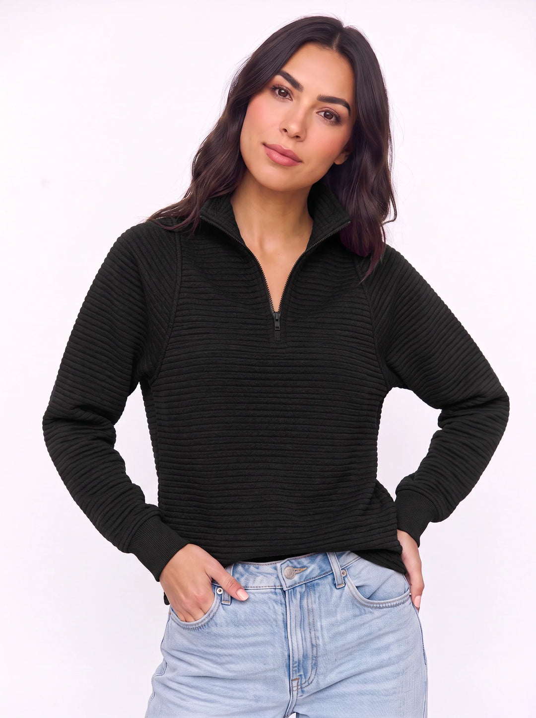 Women's Ribbed Half Zip Pullover Oversized Knit Sweater