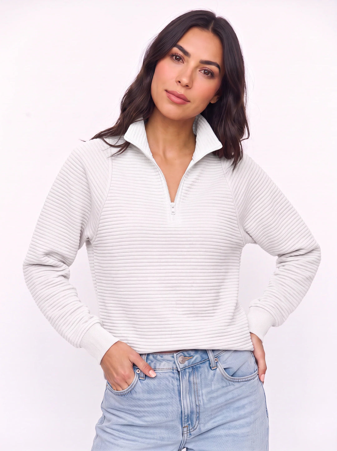 Women's Ribbed Half Zip Pullover Oversized Knit Sweater