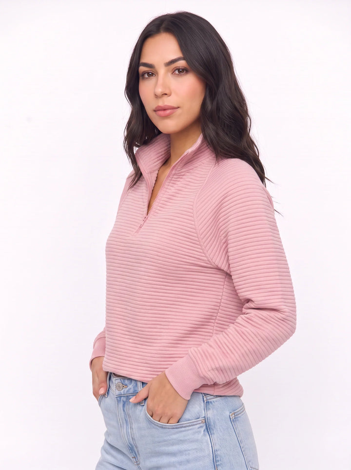 Women's Ribbed Half Zip Pullover Oversized Knit Sweater