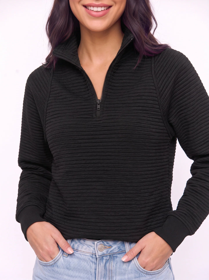 Women's Ribbed Half Zip Pullover Oversized Knit Sweater