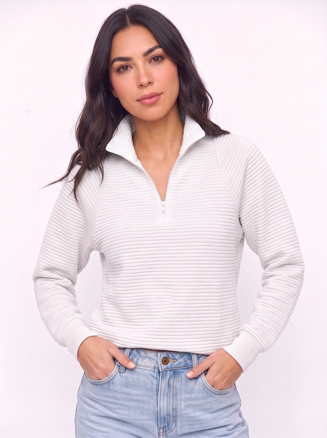 Women's Ribbed Half Zip Pullover Oversized Knit Sweater
