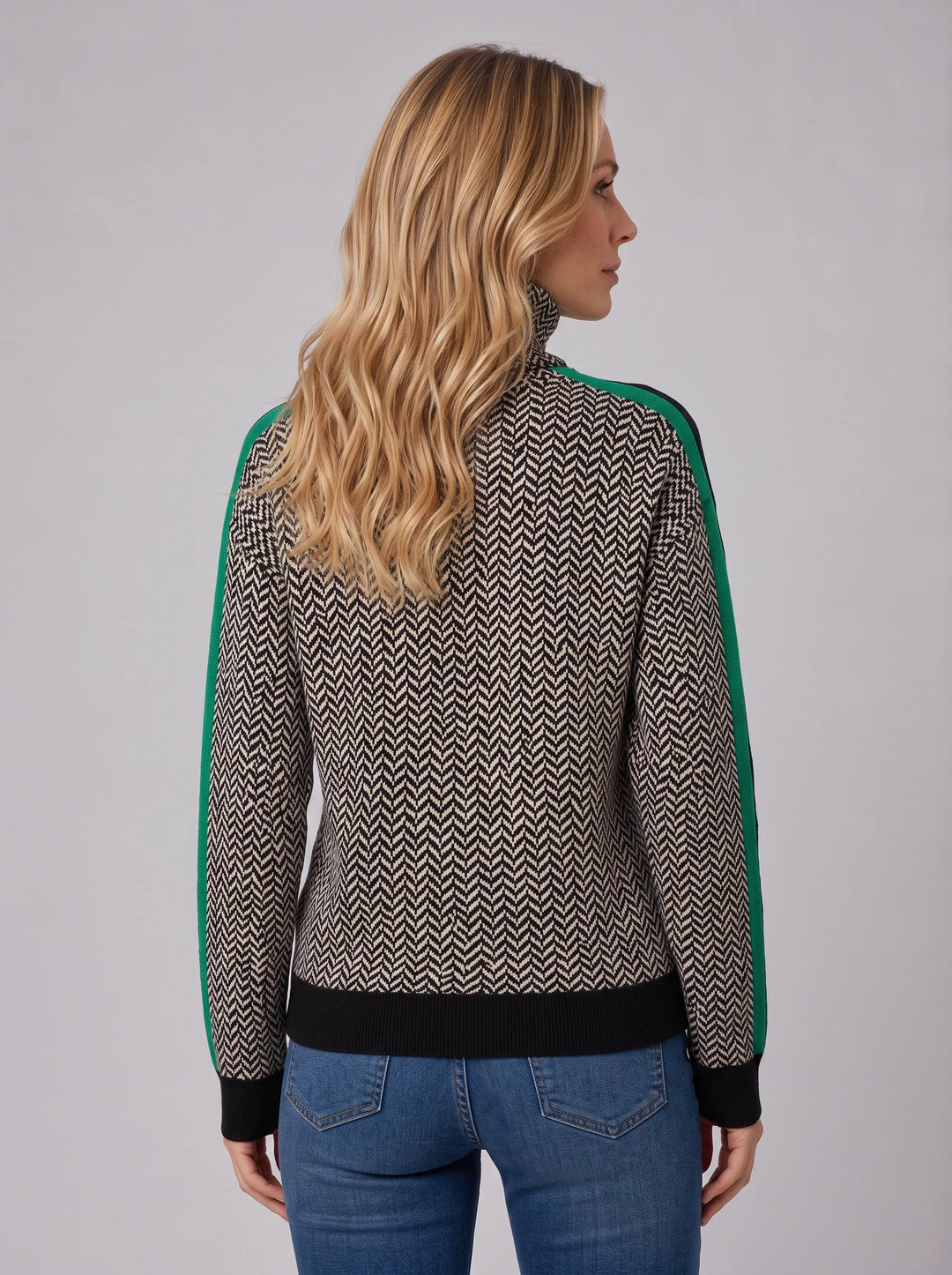 Women's Herringbone Turtleneck Sweater Retro Knit Top