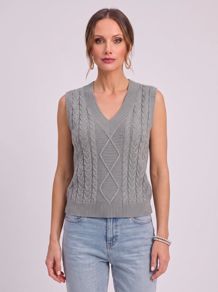 Women's Cable Knit Sweater Vest Preppy V-Neck Layer Top