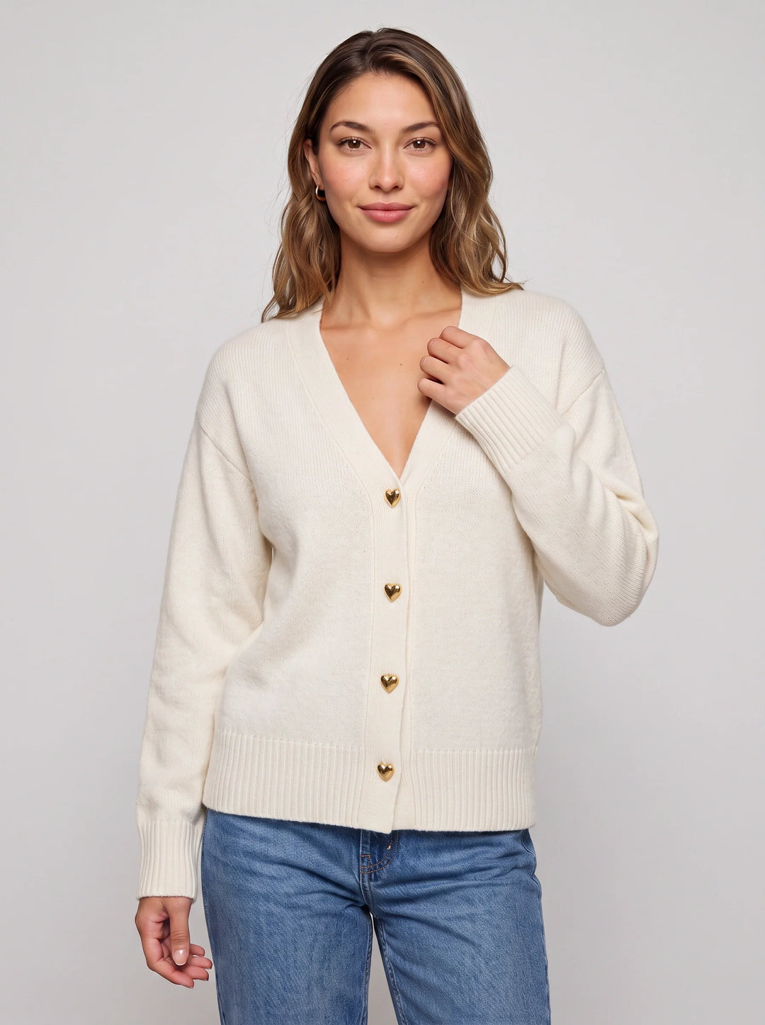 Women's Heart Button V-Neck Cardigan Knit Sweater Top