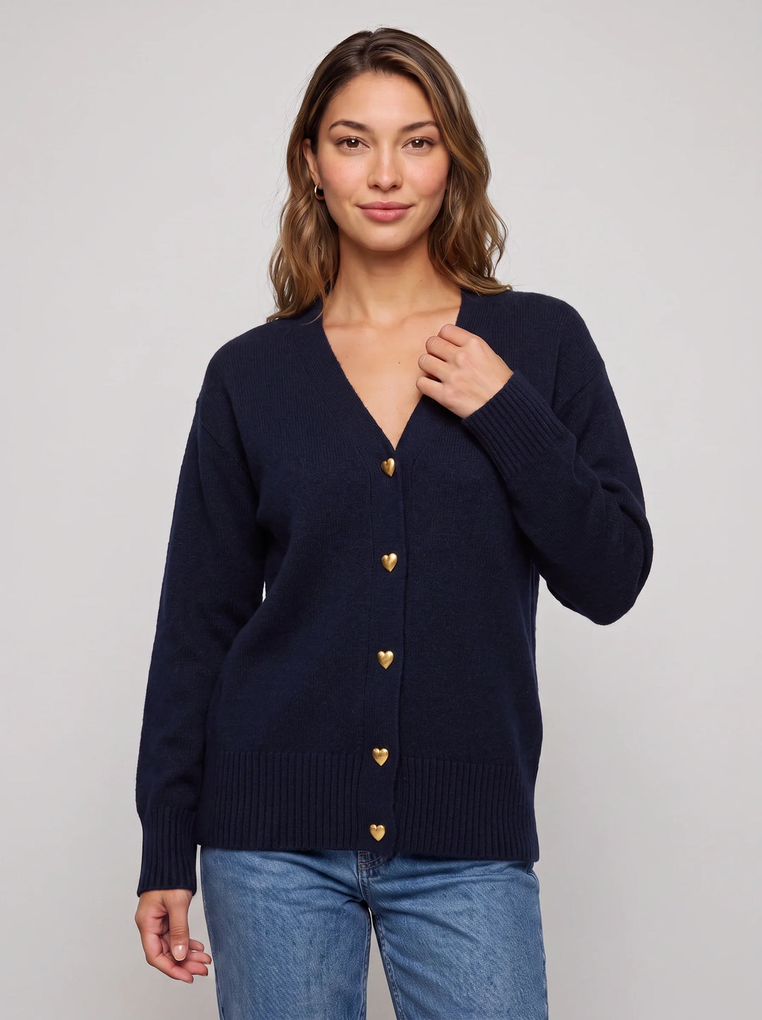Women's Heart Button V-Neck Cardigan Knit Sweater Top