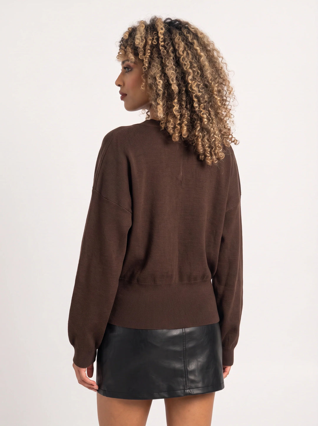 Women's Deep V Single Button Cardigan Cropped Knit Top