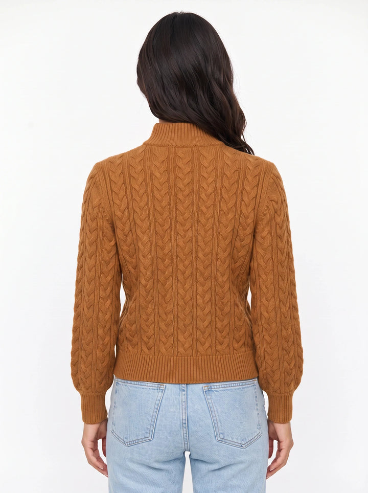 Trecci Cable Knit Mock Neck Sweater – Women Henley Button Pullover Casual Winter Office Knit Sweater