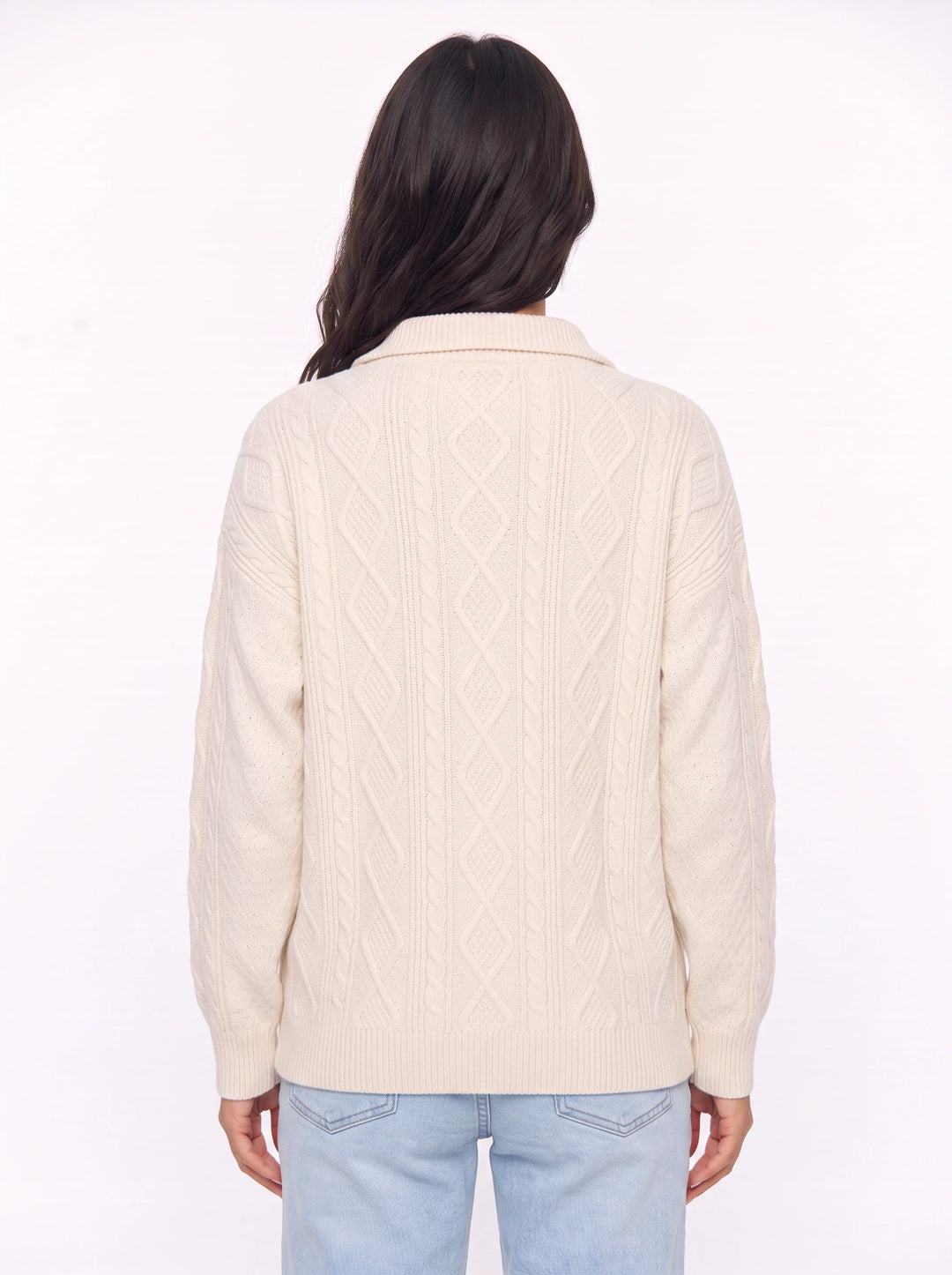 Cablina Half-Zip Cable Knit Sweater – Women Knit Sweater Casual Winter Chunky Pullover Ladies Jumper