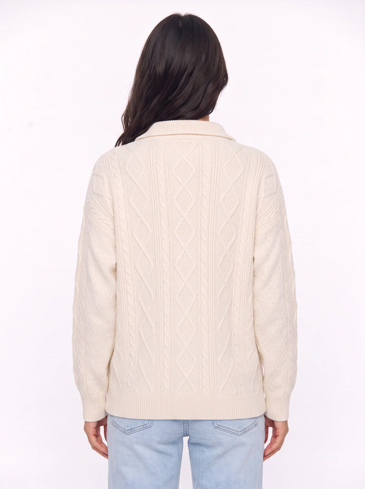 Cablina Half-Zip Cable Knit Sweater – Women Knit Sweater Casual Winter Chunky Pullover Ladies Jumper