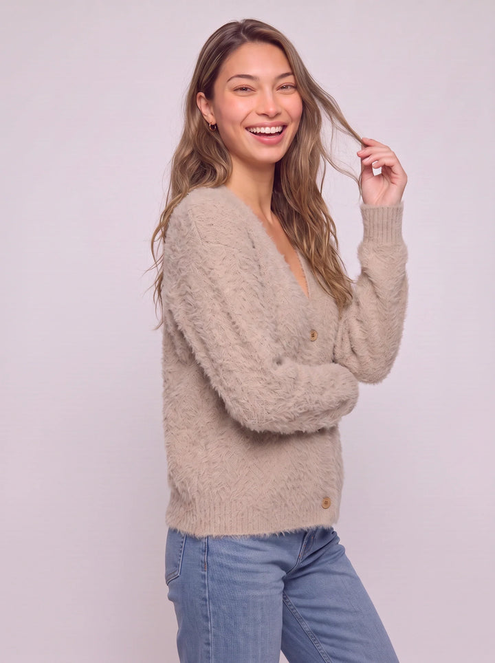 Fuzzio Textured Knit Cardigan – Button Front V-Neck Women Soft Cozy Sweater Summer Lightweight Cardigan