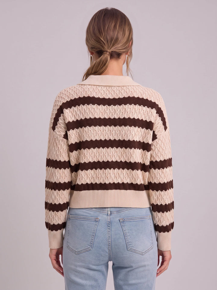 Ondura Striped Polo Knit Sweater – Textured Knit Women Casual Preppy Summer Collared Jumper