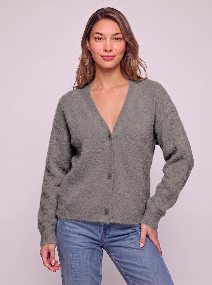 Fuzzio Textured Knit Cardigan – Button Front V-Neck Women Soft Cozy Sweater Summer Lightweight Cardigan