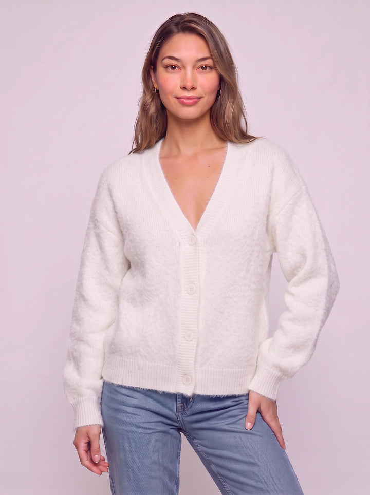 Fuzzio Textured Knit Cardigan – Button Front V-Neck Women Soft Cozy Sweater Summer Lightweight Cardigan