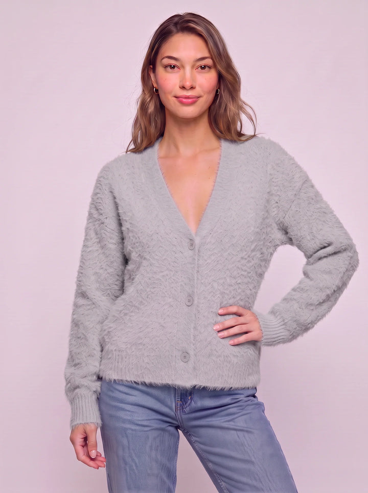 Fuzzio Textured Knit Cardigan – Button Front V-Neck Women Soft Cozy Sweater Summer Lightweight Cardigan