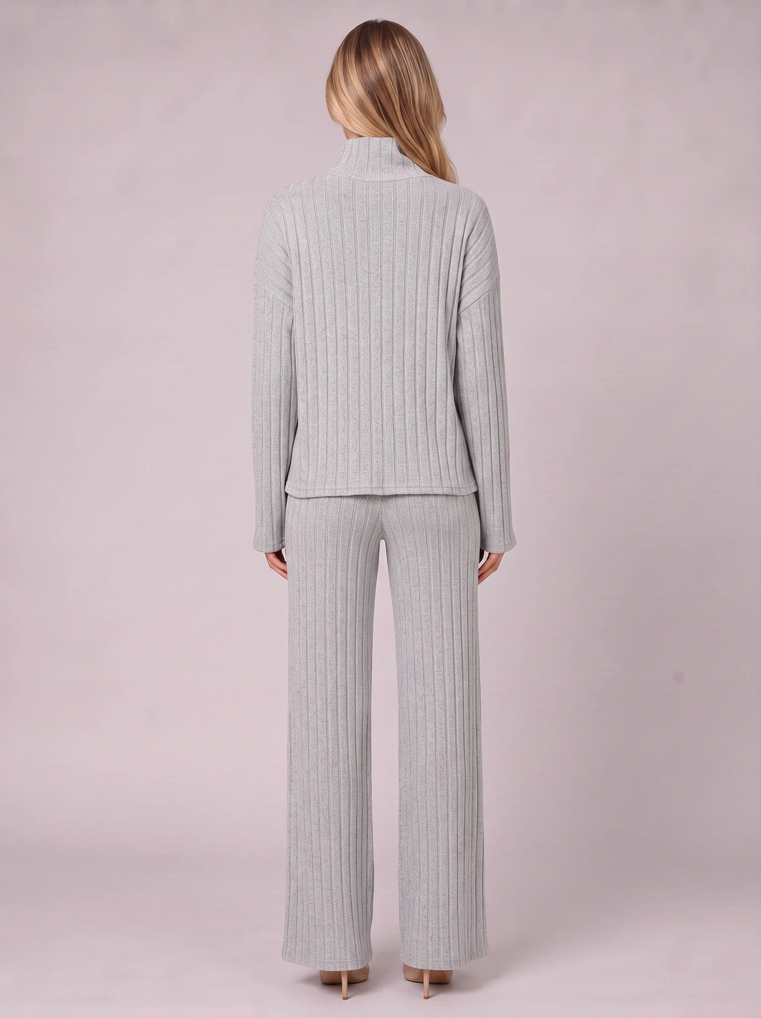 Costara Ribbed Turtleneck Lounge Set – Two Piece Sets Women Loungewear Wide Leg Trousers Roll Neck Jumper
