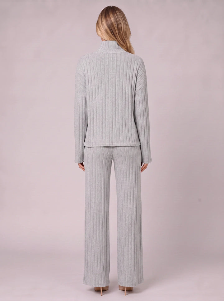 Costara Ribbed Turtleneck Lounge Set – Two Piece Sets Women Loungewear Wide Leg Trousers Roll Neck Jumper