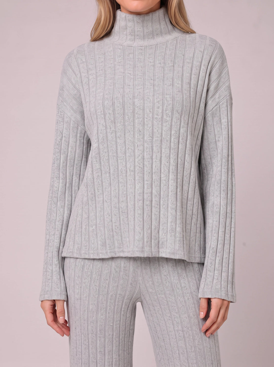 Costara Ribbed Turtleneck Lounge Set – Two Piece Sets Women Loungewear Wide Leg Trousers Roll Neck Jumper