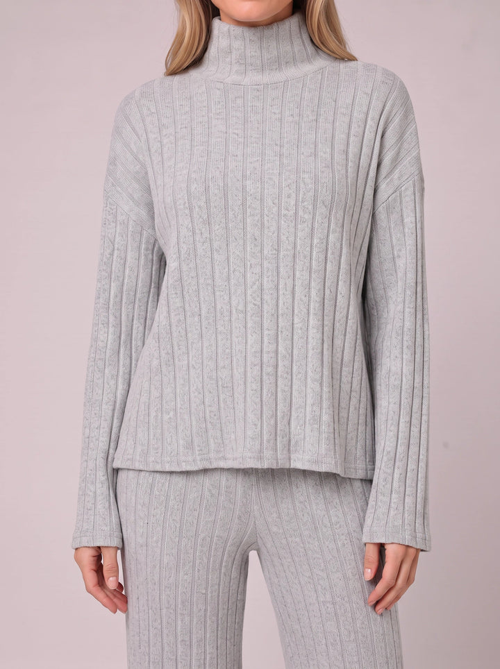 Costara Ribbed Turtleneck Lounge Set – Two Piece Sets Women Loungewear Wide Leg Trousers Roll Neck Jumper