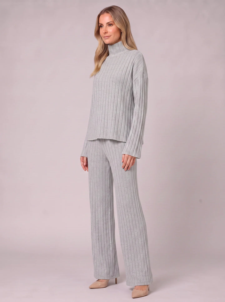 Costara Ribbed Turtleneck Lounge Set – Two Piece Sets Women Loungewear Wide Leg Trousers Roll Neck Jumper
