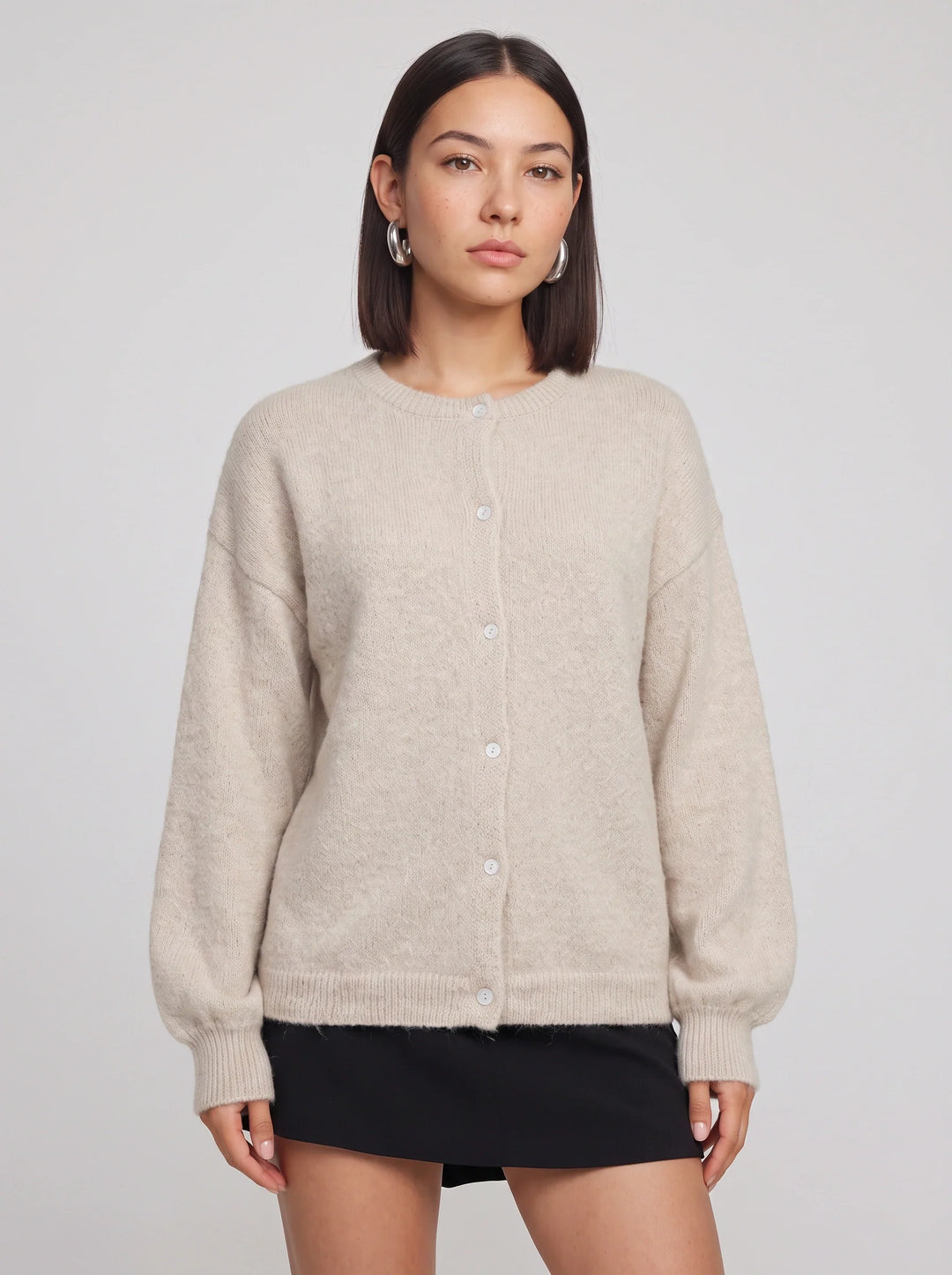 Cassini Crew Neck Button-Front Cardigan – Soft Knit Women Ribbed Lightweight Layering Classic Cardigan