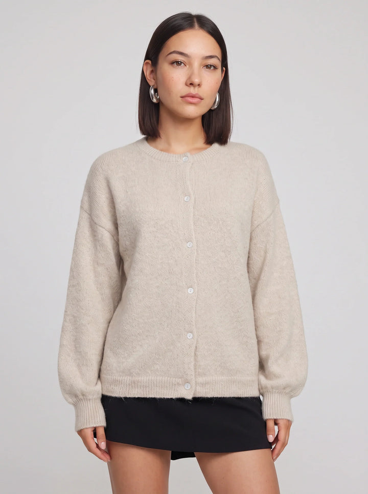 Cassini Crew Neck Button-Front Cardigan – Soft Knit Women Ribbed Lightweight Layering Classic Cardigan