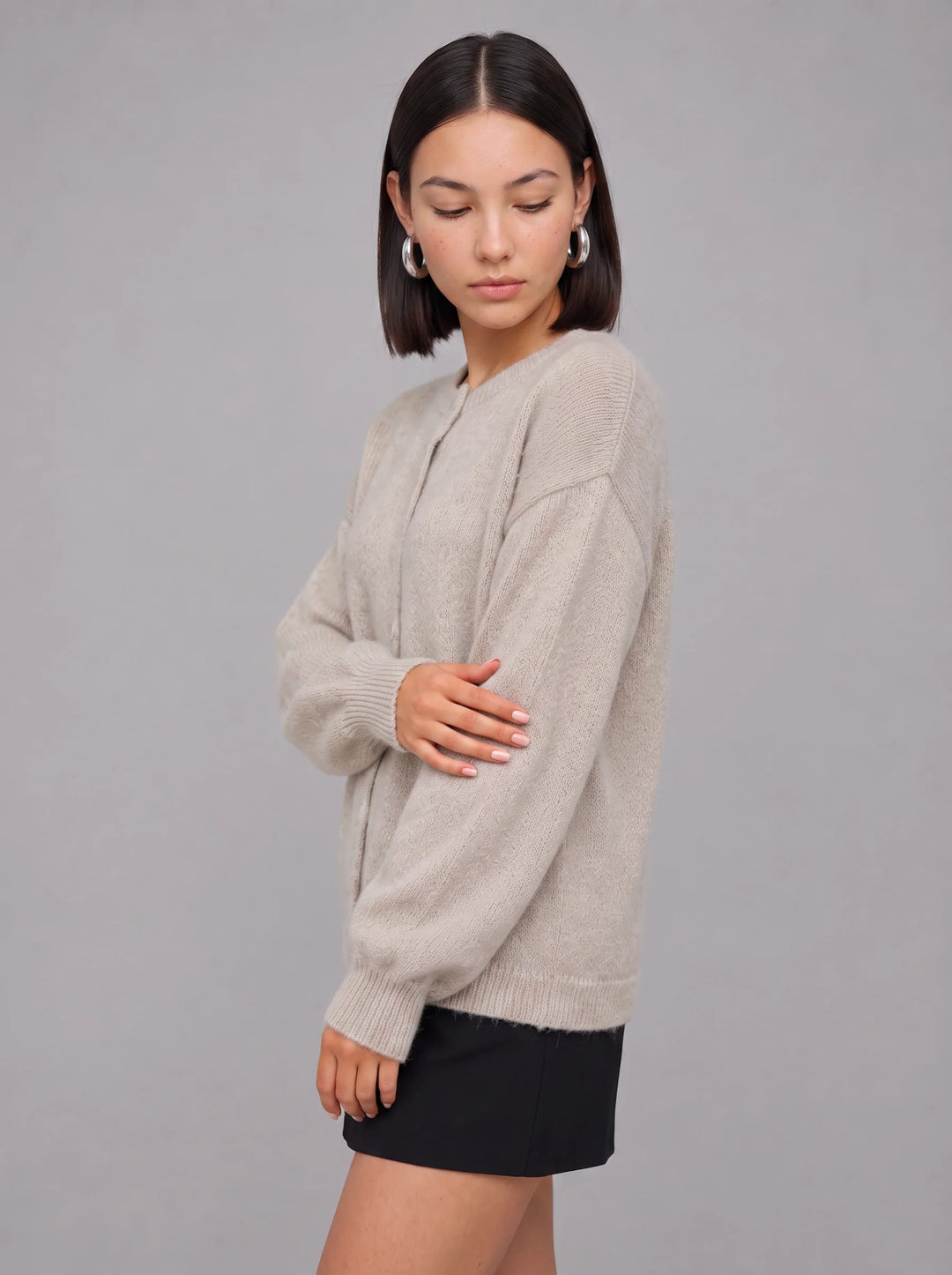 Cassini Crew Neck Button-Front Cardigan – Soft Knit Women Ribbed Lightweight Layering Classic Cardigan