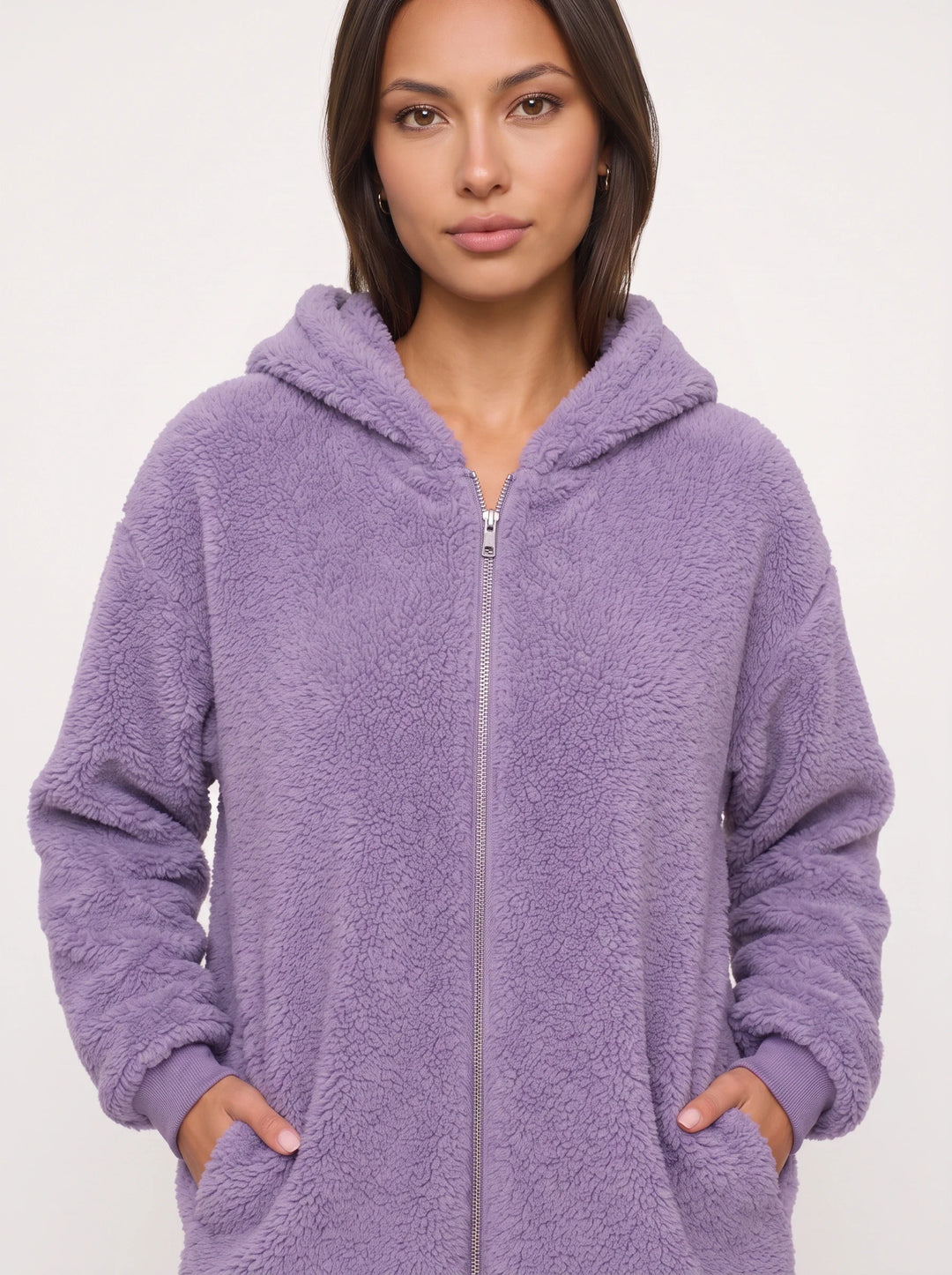 Flufosa Oversized Hooded Teddy Jacket – Zippered Hooded Sweatshirt Women Longline Plush Cardigan Pockets