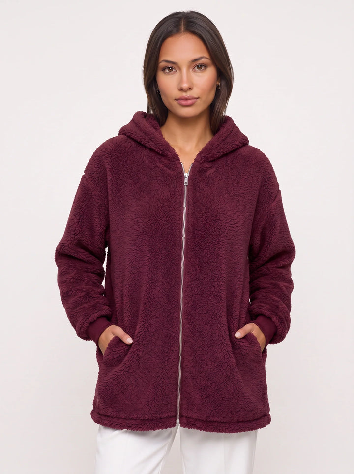 Flufosa Oversized Hooded Teddy Jacket – Zippered Hooded Sweatshirt Women Longline Plush Cardigan Pockets