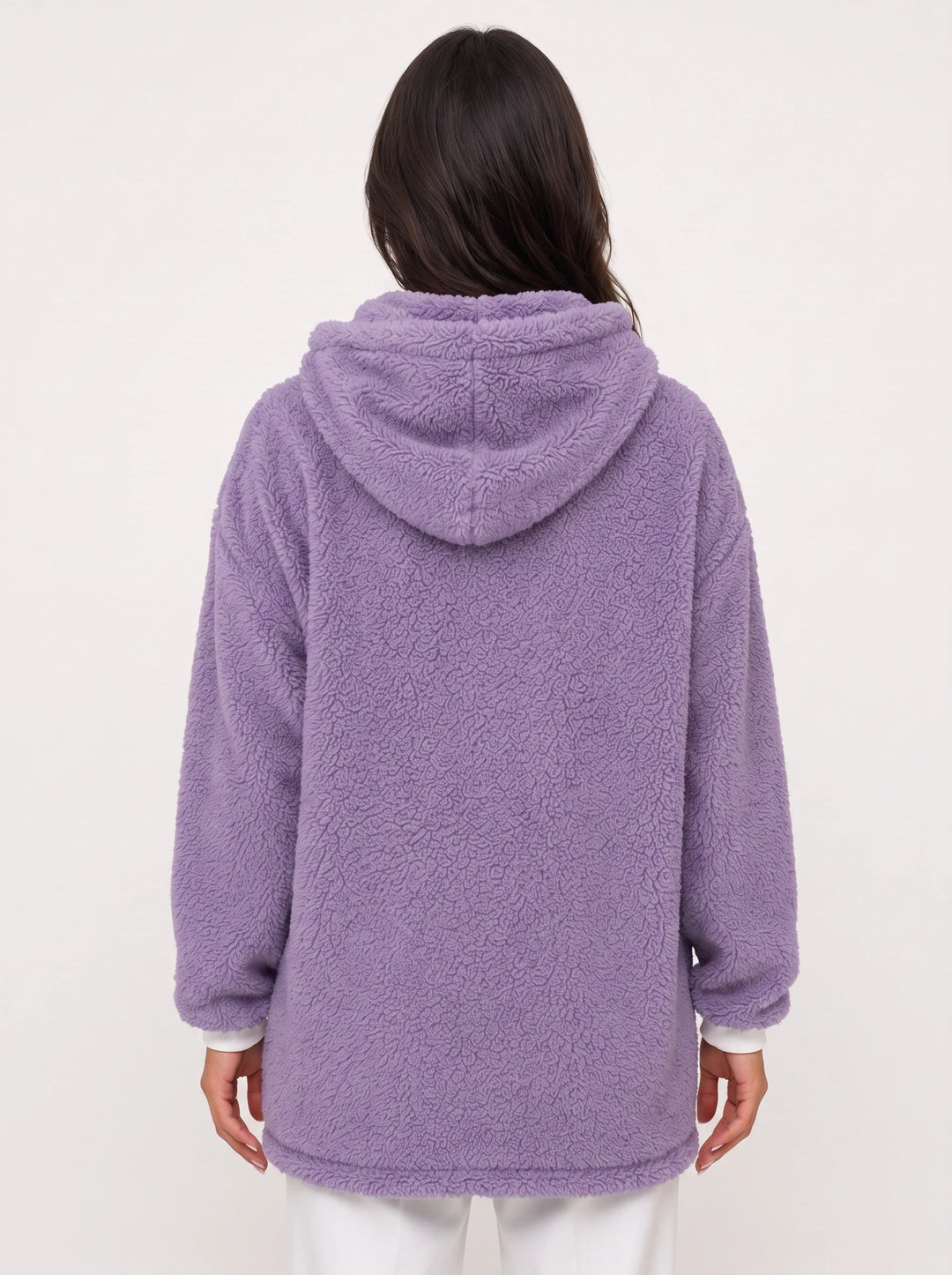 Flufosa Oversized Hooded Teddy Jacket – Zippered Hooded Sweatshirt Women Longline Plush Cardigan Pockets