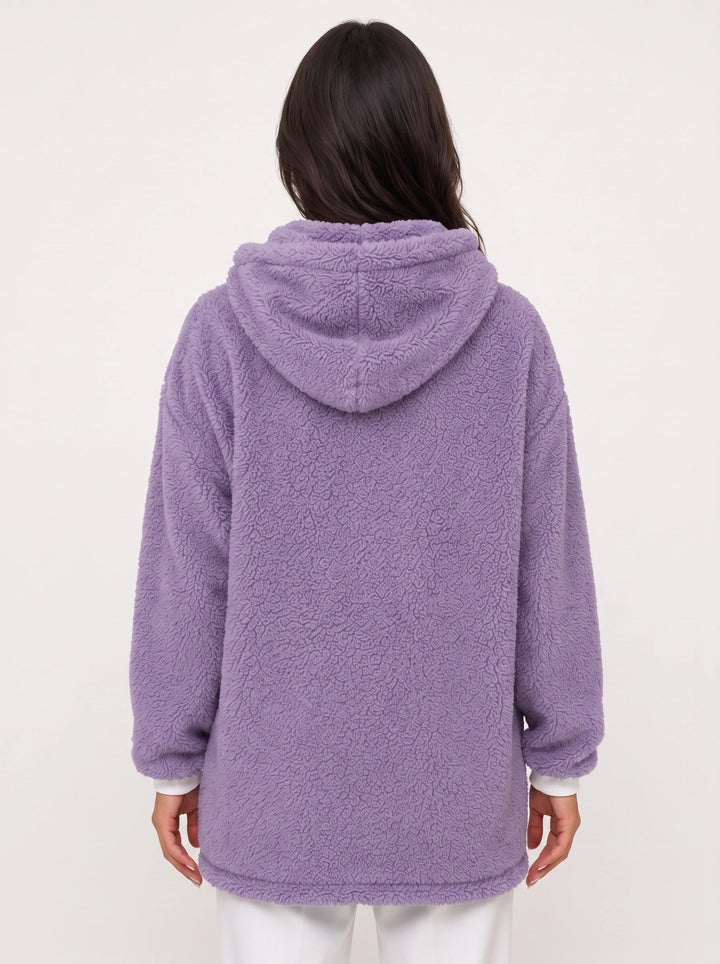 Flufosa Oversized Hooded Teddy Jacket – Zippered Hooded Sweatshirt Women Longline Plush Cardigan Pockets