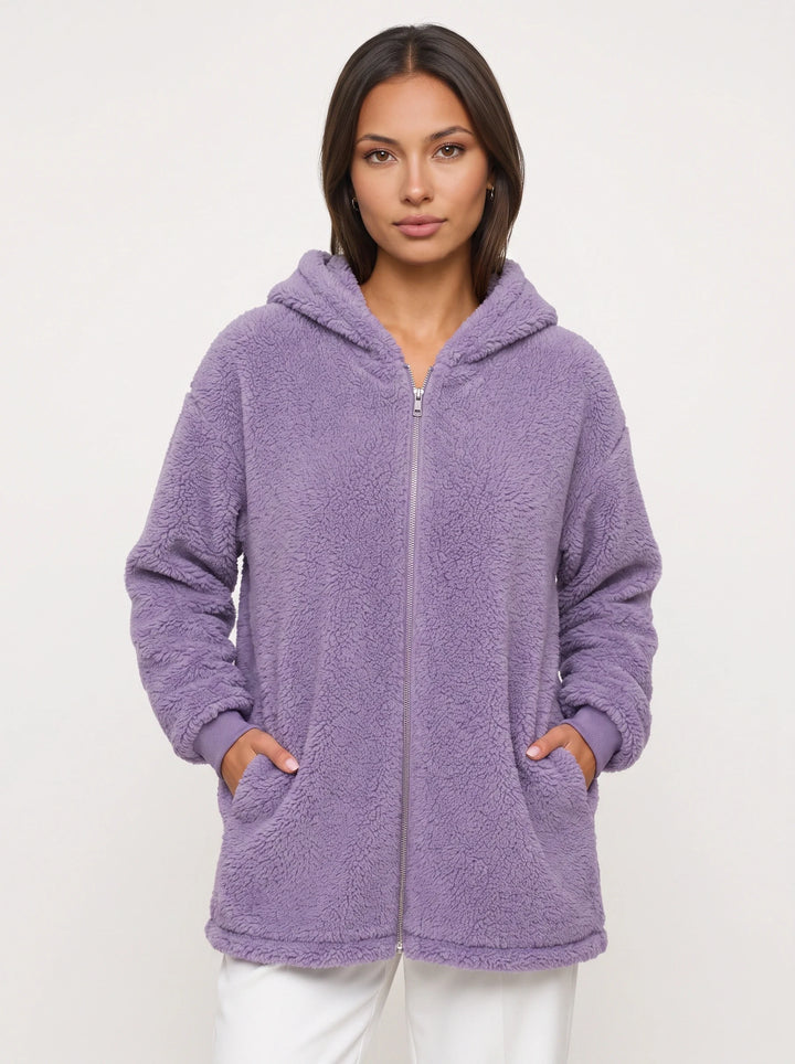 Flufosa Oversized Hooded Teddy Jacket – Zippered Hooded Sweatshirt Women Longline Plush Cardigan Pockets